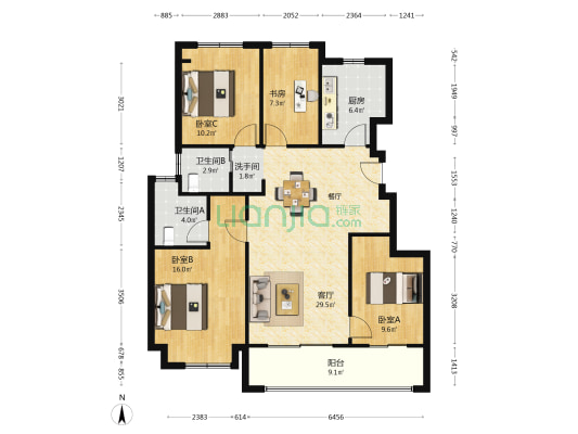 金地自在春晓花园 4室1厅3卫 115平方