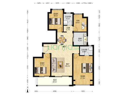 玖里映月二期 4室1厅2卫 125平方