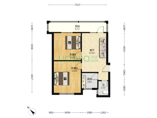 陕西路127号院落 2室1厅1卫 60平方