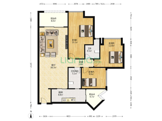 品质小区 住家装修 大型舒适三房 诚心出售-户型图