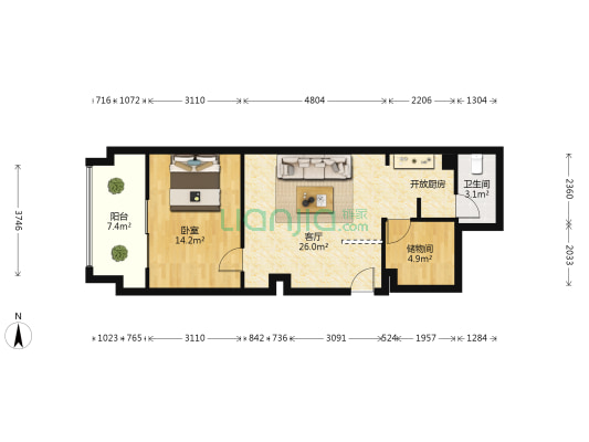 嘉和自由空间 1室1厅1卫 73平方