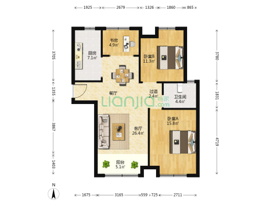 天瑞绿洲 3室1厅1卫 106平方