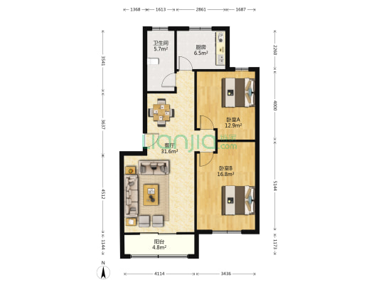 平安山庄济柴家园 2室1厅1卫 91平方
