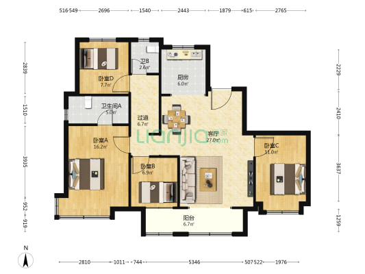 远洋风景长安一期 4室1厅2卫 133平方