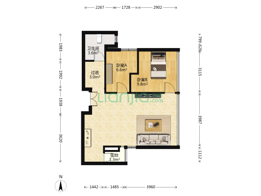 旭辉星奕 2室1厅1卫 70平方