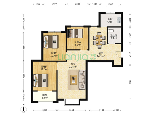粥店社区 3室2厅1卫 101平方