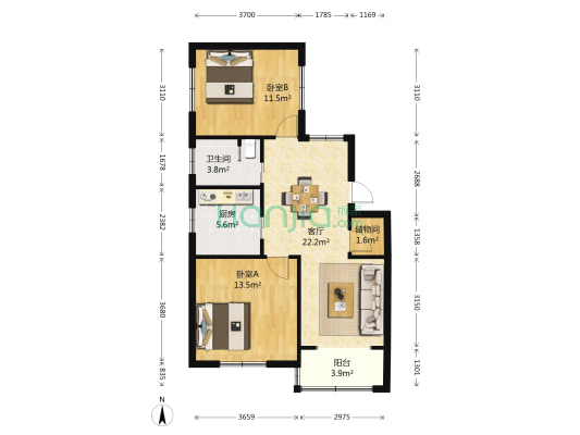 北庙北弄 2室1厅1卫 78平方