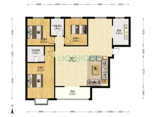 平安景苑 3室1厅2卫 142平方