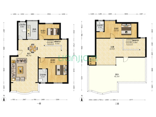 滕兴花园 3室1厅3卫 159平方