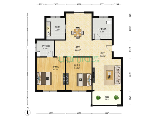 大树绿苑 2室2厅2卫 121平方