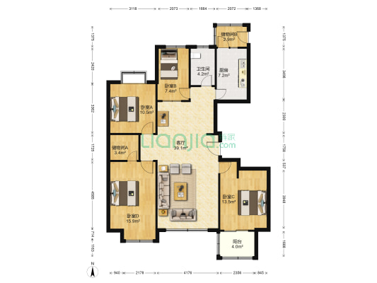 金都时代新城 4室1厅1卫 153平方