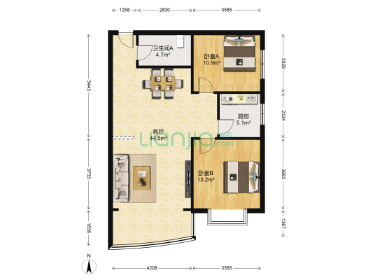 龙德商住楼 2室1厅1卫 82平方