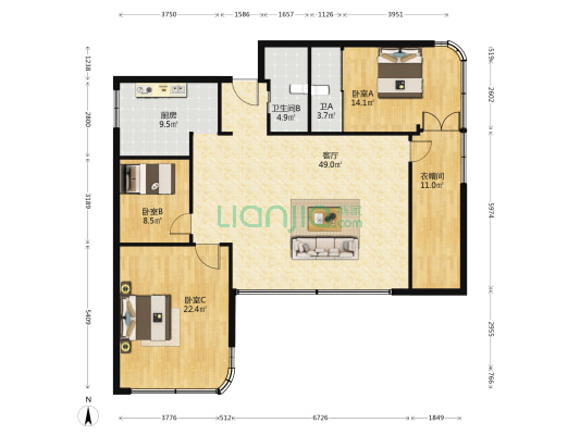 江南苑(南明区) 3室1厅2卫 148平方