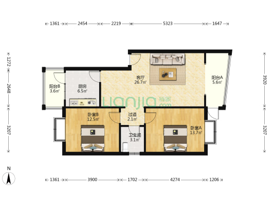 香木林竹园居 2室1厅1卫 86平方