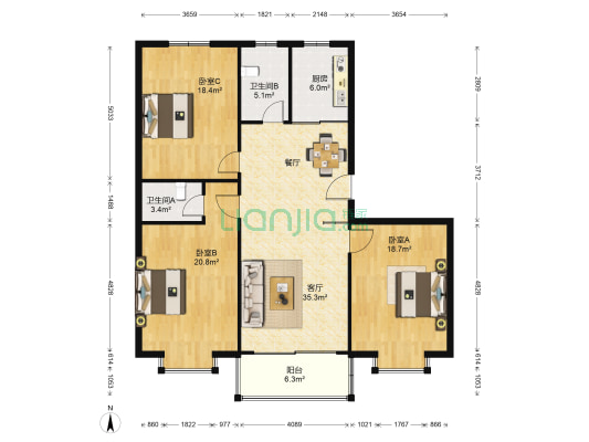 泾和苑 3室1厅2卫 123平方