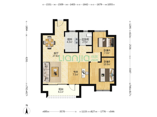 交投华园 3室1厅1卫 88平方