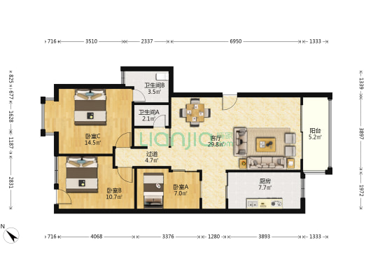 海市盛楼 3室1厅2卫 109平方