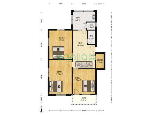 金泉弄6号 3室1厅2卫 86平方