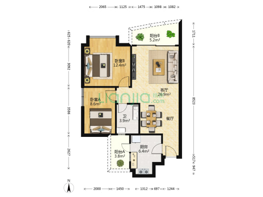 绿城翠堤湾 2室1厅1卫 75平方