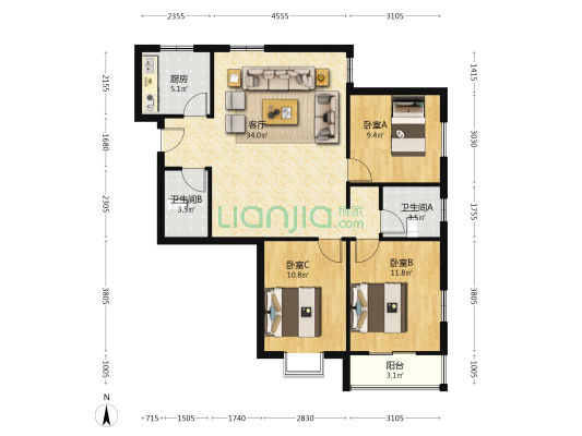 房本满二 简装 好楼层 全天采光-户型图