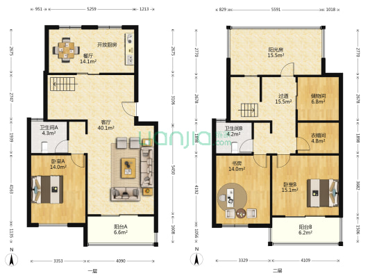 湖岸明珠 3室2厅2卫 166平方