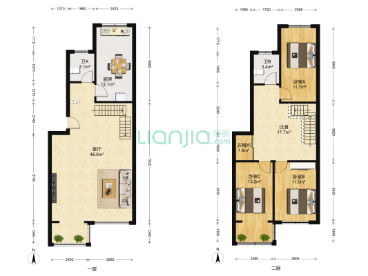 蓝多廊公寓 3室1厅2卫 153平方
