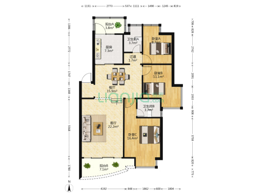 点睛苑小区 3室2厅2卫 110平方