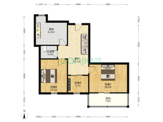 省二建坞城小区 3室1厅1卫 82平方