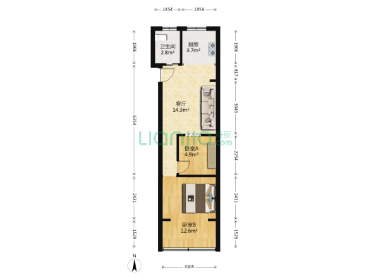 竹竿巷 2室1厅1卫 46平方