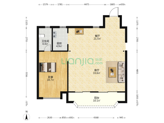 锦艺金水湾观榭苑 1室2厅1卫 130平方