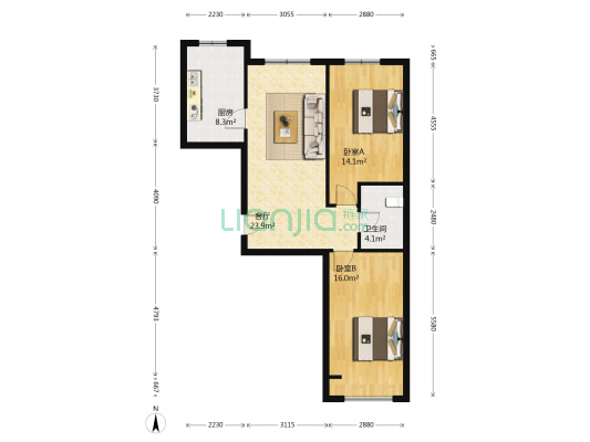 泽林苑 2室1厅1卫 87平方