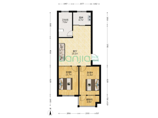 翰香苑东区 2室1厅1卫 80平方