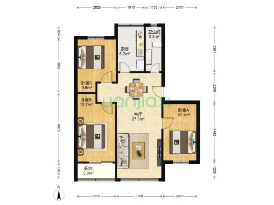 纺星二区 3室1厅1卫 85平方