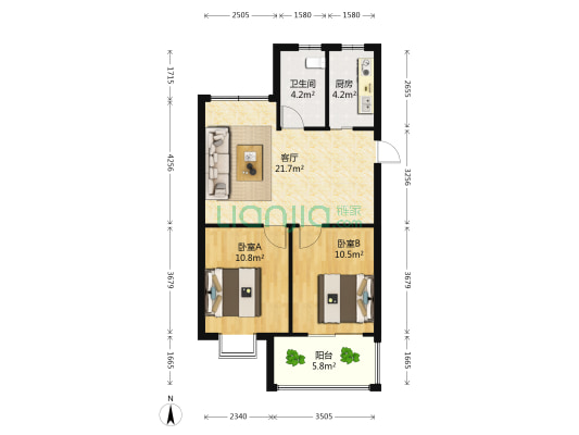 水乡学府小区 2室1厅1卫 74平方