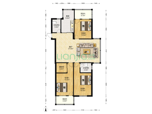 华福苑 3室1厅2卫 120平方