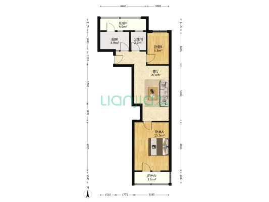 赵苑东里 2室1厅1卫 75平方
