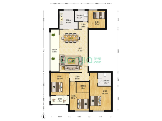 临江景苑三期 4室1厅2卫 175平方