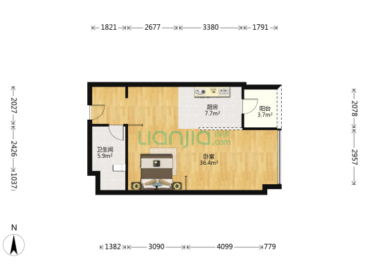 ICC武汉环贸中心 1室0厅1卫 74平方