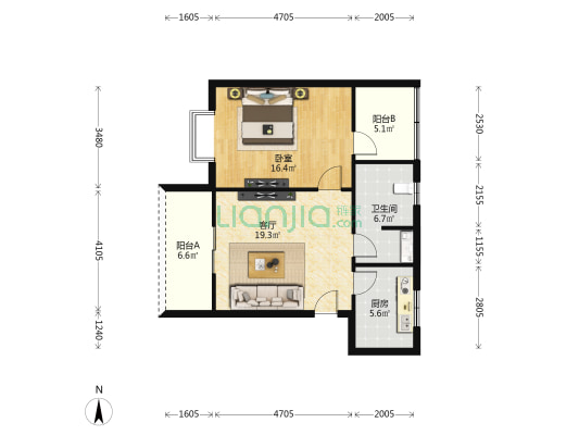 大唐风情园 1室1厅1卫 70平方
