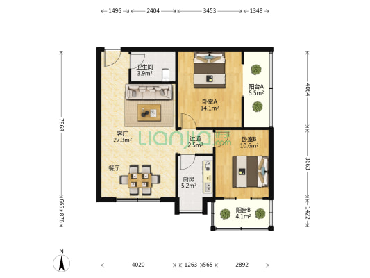 瑞龙苑 2室1厅1卫 83平方