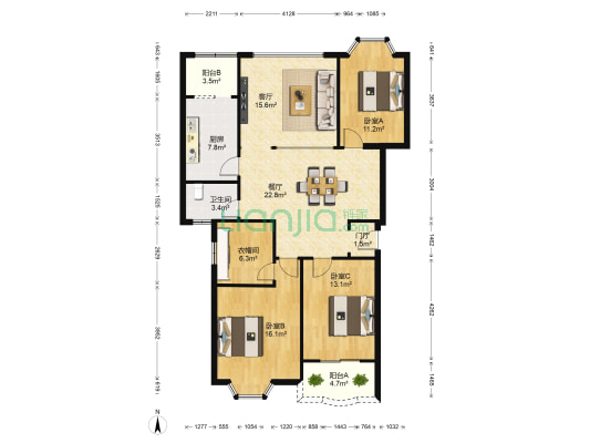 锦泰家园 3室2厅1卫 133平方