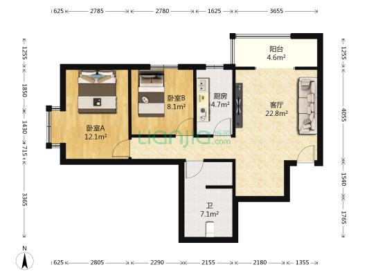 建工东院（建工中街） 2室1厅1卫 85平方