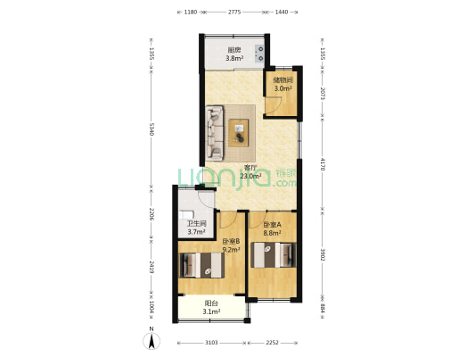 金城小区 2室1厅1卫 68平方