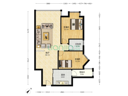 太平洋澎洲岛一期 2室1厅1卫 83平方
