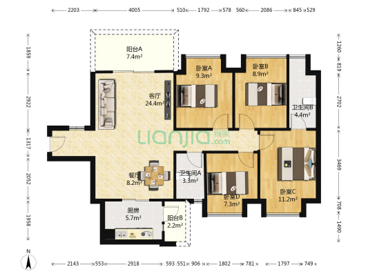 居益凯景左岸 4室2厅2卫 114平方