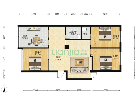 产塘街 3室1厅2卫 106平方