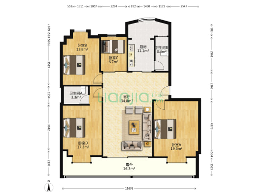 盈富商业大厦 4室1厅2卫 136平方