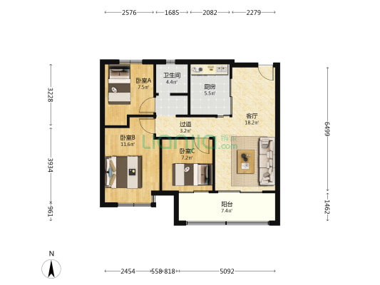 东原印未来 3室1厅1卫 89平方