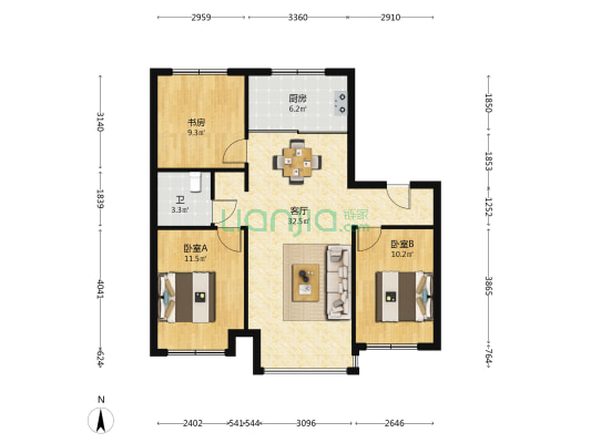 万科公园都会 3室1厅1卫 99平方