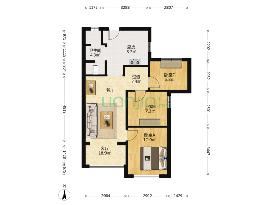 铂玥府 3室1厅1卫 77平方